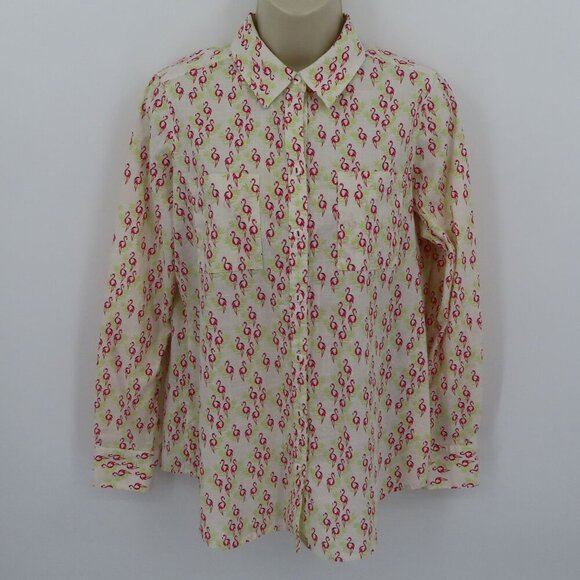 Foxcroft Women 6 Pink Flamingo Green Palm Leaf Collared Button Shirt Top Blouse - Picture 12 of 12